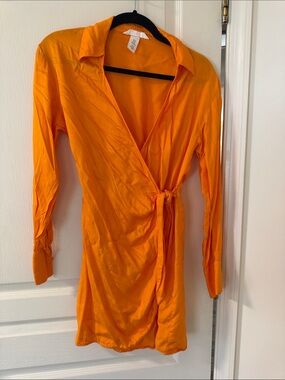 H&M Orange Long-Sleeve Wrap Mini Dress